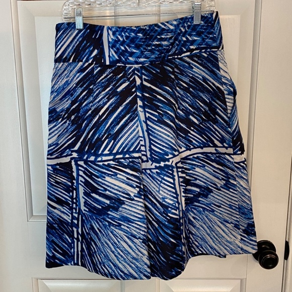 Milly Scribble Print full a-line  Midi Culotte Skirt Blue-White 33411 - Picture 5 of 12